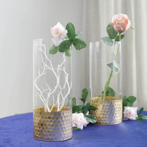 2-Pack Glass Cylinder Vases Honeycomb Design 12