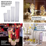 2-Pack Glass Cylinder Vases Square Design 32" Clear - Heavy Duty Flower Centerpieces for Events