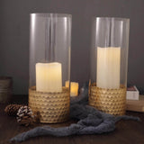 2-Pack Glass Cylinder Vases Honeycomb Design 12" Clear with Gold Base - Votive Tealight Wedding Centerpieces