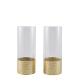 2-Pack Glass Cylinder Vases Honeycomb Design 12" Clear with Gold Base - Votive Tealight Wedding Centerpieces