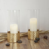 2-Pack Glass Cylinder Vases Honeycomb Design 12" Clear with Gold Base - Votive Tealight Wedding Centerpieces