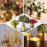 2-Pack Glass Cylinder Vases Honeycomb Design 12" Clear with Gold Base - Votive Tealight Wedding Centerpieces