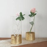 2-Pack Glass Cylinder Vases Honeycomb Design 12" Clear with Gold Base - Votive Tealight Wedding Centerpieces