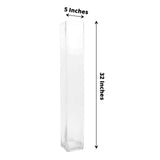 2-Pack Glass Cylinder Vases Square Design 32" Clear - Heavy Duty Flower Centerpieces for Events