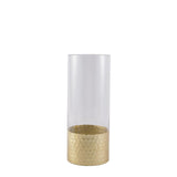 2-Pack Glass Cylinder Vases Honeycomb Design 12" Clear with Gold Base - Votive Tealight Wedding Centerpieces